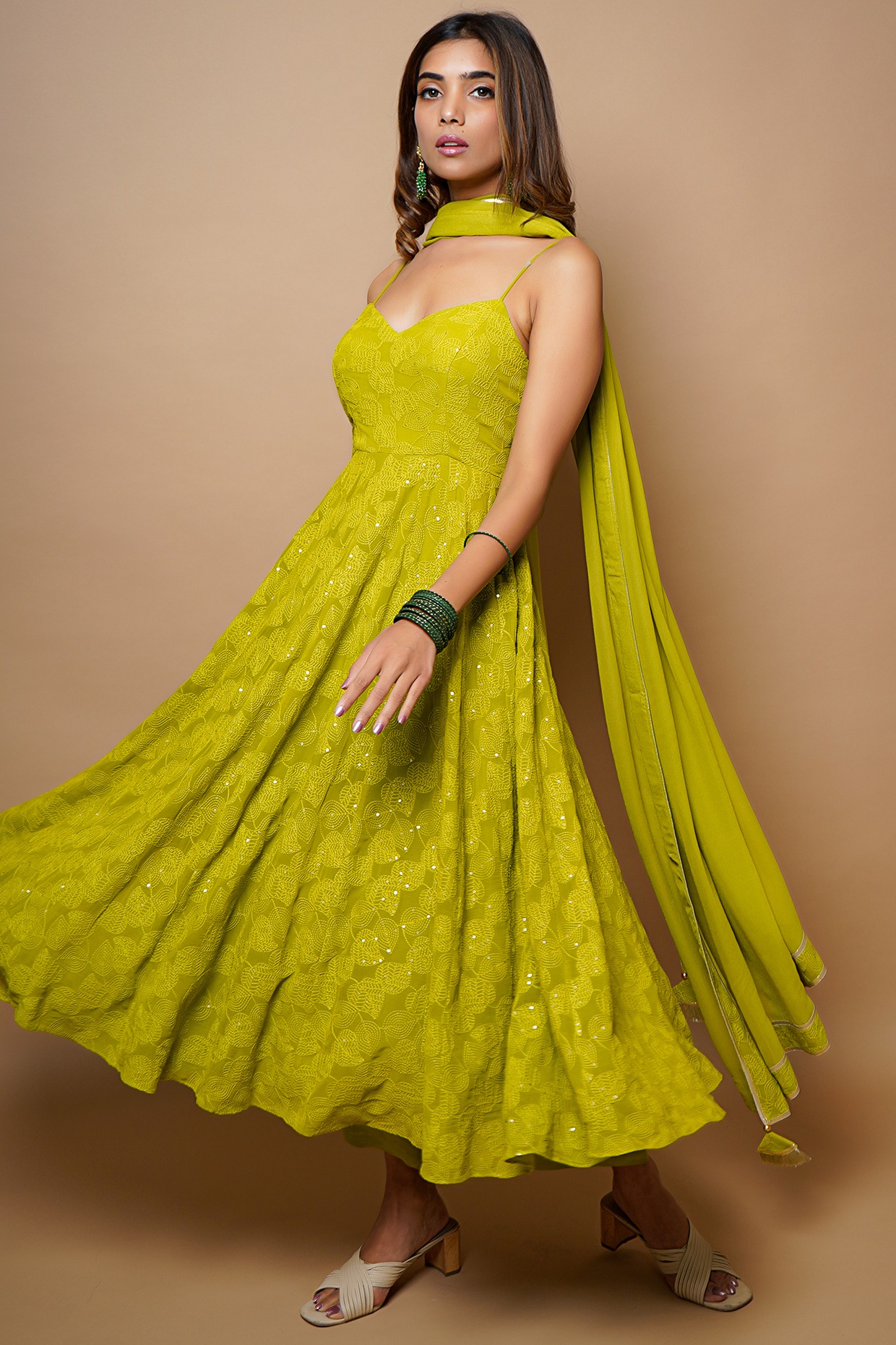 Green Art Silk Anarkali Salwar Suit For Mehndi – Mindhal
